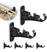 MUAKIOY No Drill Double Curtain Rod Brackets, 6-Pack Black Self Adhesive Curtain Rod Holders Nail...