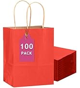 qiqee 100PCS Gift Bag with Handles Bulk Kraft Red Paper Bags Multiple Uses (13''x5 x10 inch Large...