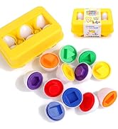 ROOCHKD Colors & Shapes Sorting Eggs Toy, 6 Color and Shape Matching Eggs with Yellow Carton Hold...