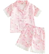 Kuriozud Toddler Baby Girl Pajamas Set Summer Floral Short Sleeve Button Down Shirt Top and Short...