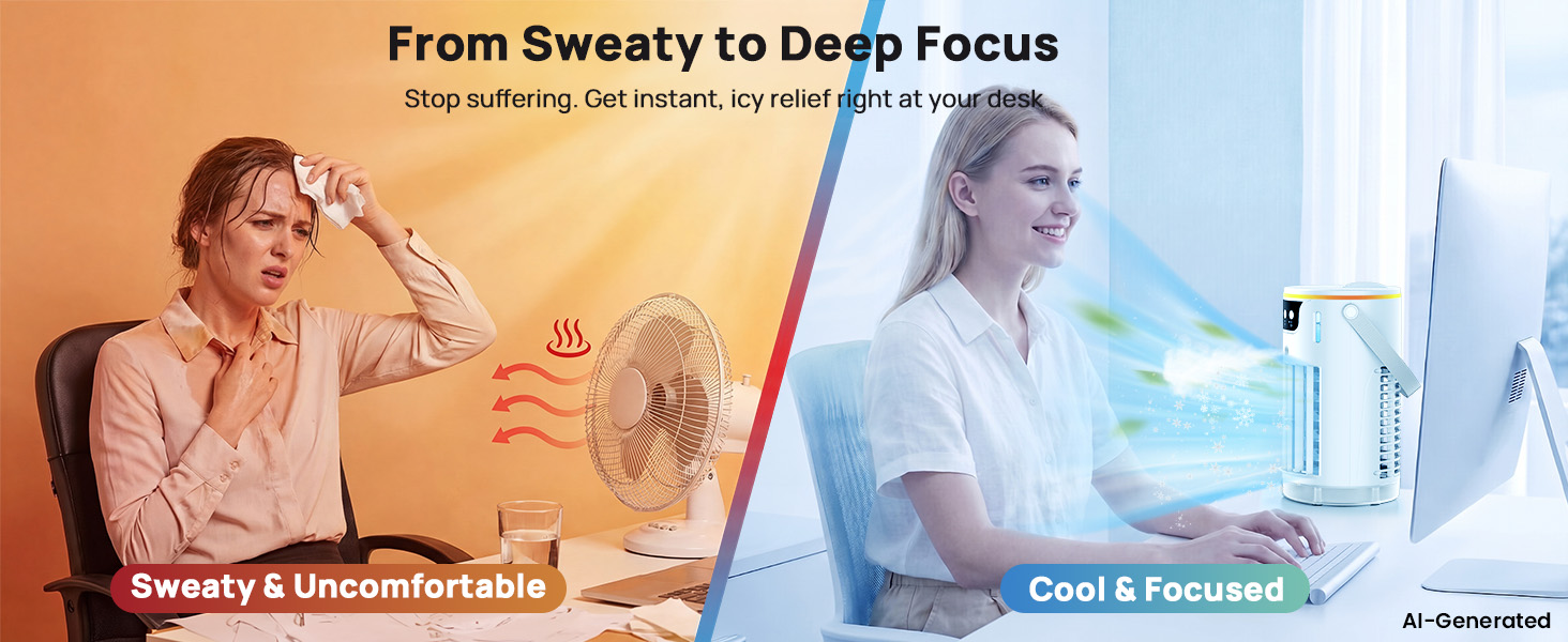 table top ac unit providing instant icy relief for a sweat-free and focused workspace