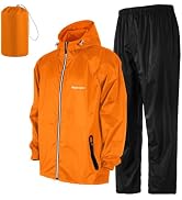 LAMA Waterproof Rain Suit Jacket & Trouser Suit, Breathable Jacket with Pants, 2 Pcs Rainwear wit...