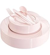 YOUBET 125PCS Pink Plastic Plates - Pink Birthday Plastic Plates Include 25 Dinner Plates 25 Dess...