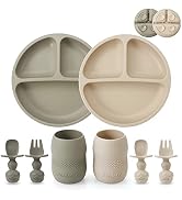PandaEar Silicone Baby Feeding Set| 2 Pack Silicone Divided Suction Plate and 2 Pack Tiny Cup wit...