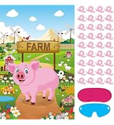 Hooqict Pin The Tail on The Pig Party Game Farm Birthday Party Games for Kids Farm Animal Party D...