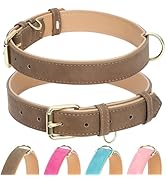 Jumpress Leather Dog Collar for Small Medium Large Dogs, Soft Padded Dog Leather Collar with Heav...