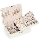 Jewelry Box for Women Girls,2 Layers Jewelry Organizer Container with Lock,PU Leather Storage Cas...