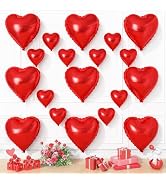 Red Heart Balloons, 19PCS Red Heart Shape Balloons, 18Inch with 10Inch Foil Love Balloon Red Ball...