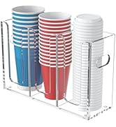 WINFFOR Disposable Cup Organizer Dispenser - 3 Compartments Clear Acrylic Cup and Lid Holder with...