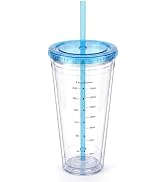 Zukro 32 oz Clear Reusable Plastic Cup with Lid and Straw, Double Walled | BPA Free Wide Mouth Me...