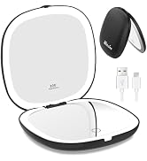 WOBSION Rechargeable Lighted Travel Makeup Mirror,1x/10x Compact Magnifying Mirror with Lights,Po...