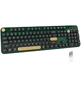 UBOTIE Dual Mode Colorful Wireless Keyboard, Bluetooth and USB Receiver Retro Typewriter Round Ke...