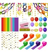 Irosiy Paper Party Decoration Kit—8 Colors Paper Chain Strips, Crepe Paper Streamers, Star Garlan...