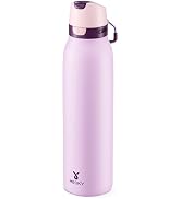 Meoky 24 oz Stainless Steel Slim Water Bottle: Leak Proof Locking Lid, 2-in-1 Straw and Spout, 24...
