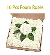 BLEUM CADE 16Pcs Fake Roses Ivory Artificial Foam Flowers Roses, Real Looking for DIY Bouquets We...