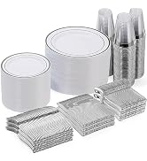 Goodluck 600 Piece Disposable Silver Plates for 100 Guests, Plastic Dinnerware Set of 100 Dinner ...