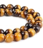 HAAMIIQII 30pcs 12mm Natural Yellow Tiger Eye Stone Beads Round Loose Gemstone Beads for Jewelry ...
