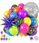 Biapian Neon Balloons, Luminous Fluorescent Balloon UV with Disco Ball Foil Star Balloon, 12 Inch...