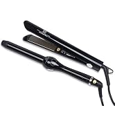 Brilliance New York Pro 1" Flat Iron & Clipless Curling Iron Duo, Black
