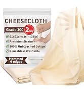 TOPULORS 2-Pack Cheesecloth, 36x36 In Precut Large & Hemmed Edges, Grade 100 Ultra Fine Unbleache...