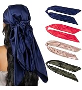 HBselect 4PCS Head Scarf for Women 35” Head Scarves Silk Like Satin Neck Scarfs Square Bandana Ha...