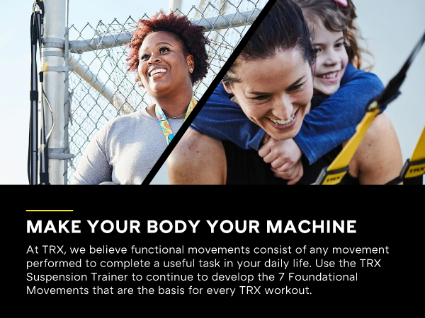 People performing an exercise. Text reads: Make your body your machine.
