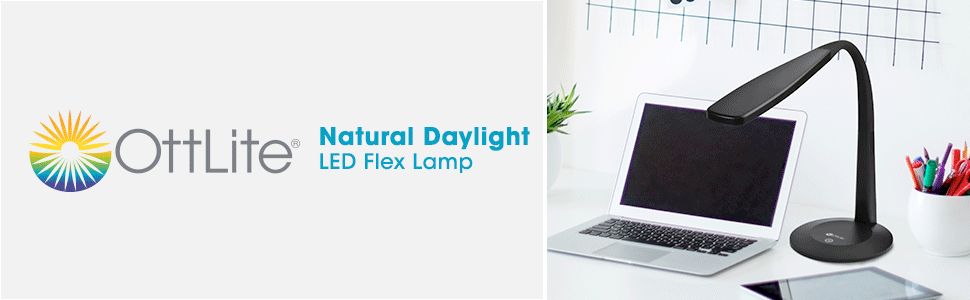 OttLite Natural Daylight LED Flex Flexible Desk Table Lamp Light Adjustable Brightness Settings