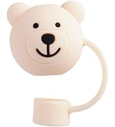 Beige Bear Straw Cover, Cute Straw Covers Cap Cartoon Soft Silicone Bear Toppers, Funny Topper fi...