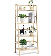 VEVOR 4-Tier Bamboo Ladder Shelf, Trapezoid Open Bookcase, Display Storage Rack Organizer, Freest...