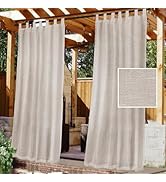 H.VERSAILTEX Outdoor Linen Sheer Curtains for Patio Waterproof - Outdoor Divider Privacy Added Li...