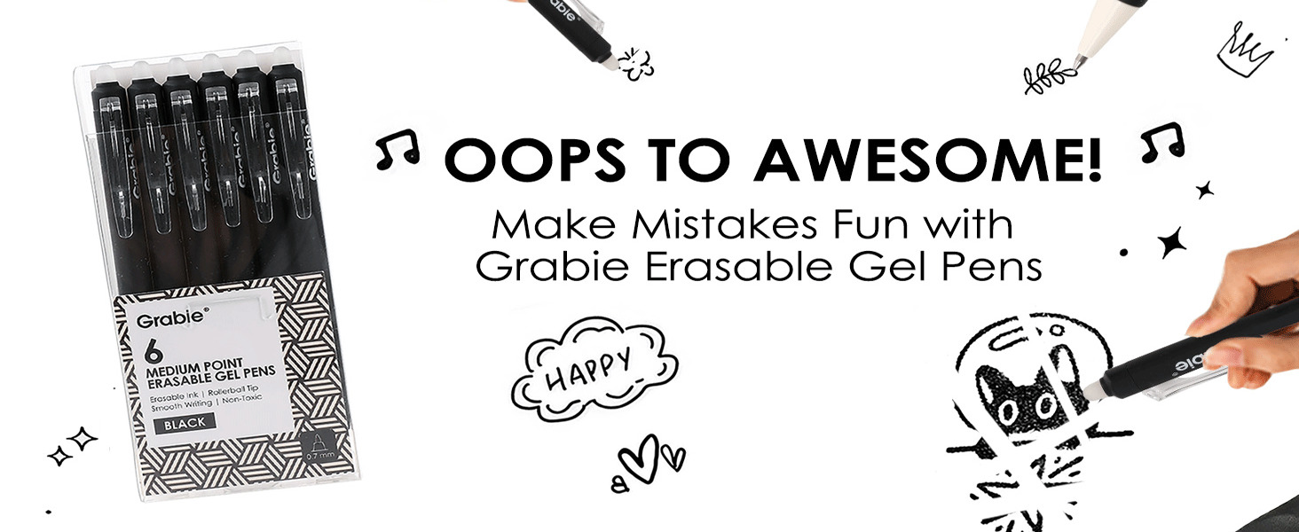 erasable gel pen set of 6-black