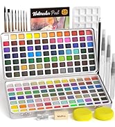 Nicpro 168 Colors Watercolor Paint Set include Metallic Macaron Candy Fluorescent, 8 Synthetic Sq...