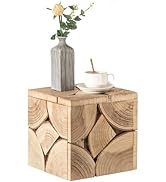Vintiquewise Square Carved Natural Wood Side and Coffee Table Handmade Living Room Furniture