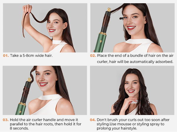 Use guide of the air curling iron