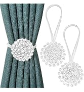 PINOWU Magnetic Crystal Flower Curtain Tiebacks (2 Pack), Decorative Curtain Holdback Buckle Clip...