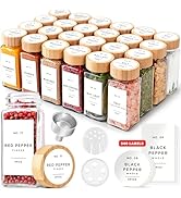EDELHAUS Square Spice Jars with Bamboo Wooden Lid (Pack of 24) Spice Jars with Shaker Insert and ...