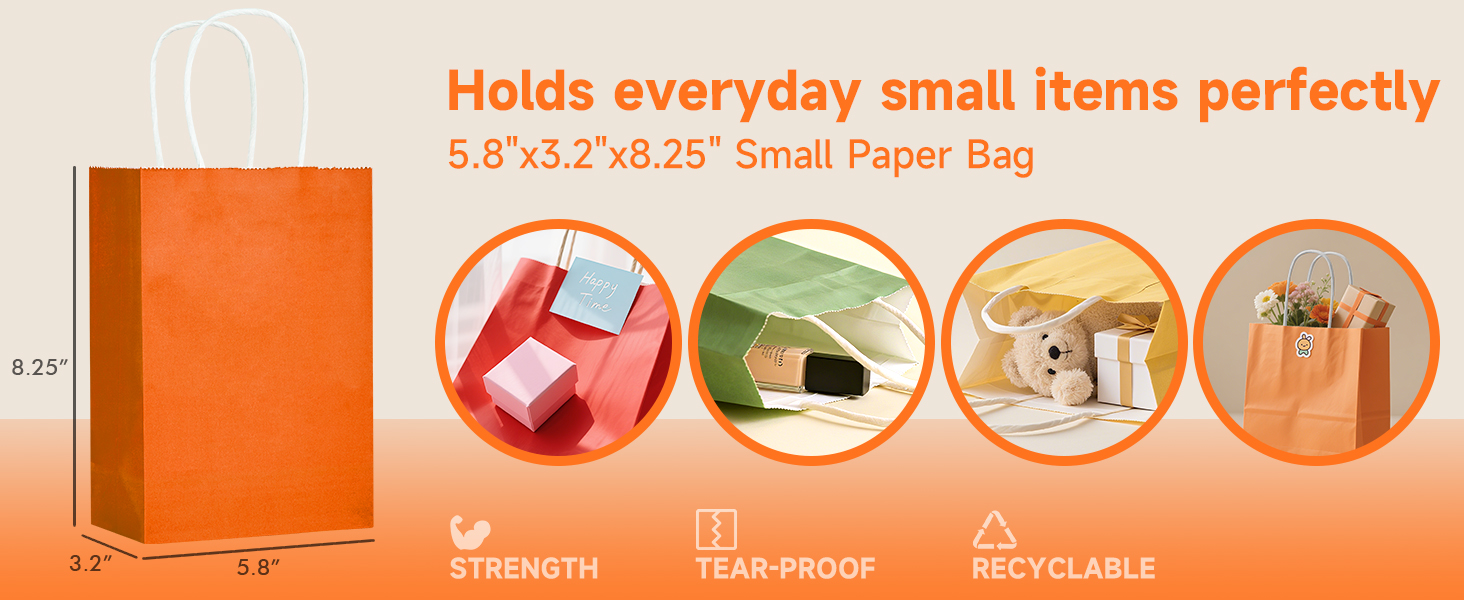 5.8"x3.2"x8.25" inch Small Paper Bag for Birthdays, Party Favors, Wedding