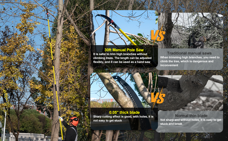 Compared with other high-branch saws, our saw can prune higher branches, the blade is thicker