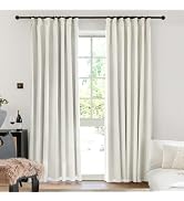 IVAPUPU Two Pages Pinch Pleated Blackout Curtains Linen Blended Room Darkening Black Out Window C...