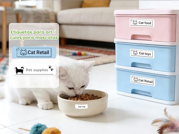 Text reads 'Cat Bowl'. Series of images showing light blue pet food bowls with white interiors, displayed with food and in different contexts.