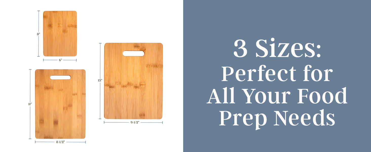3 sizes of bamboo cutting boards in cutting board set