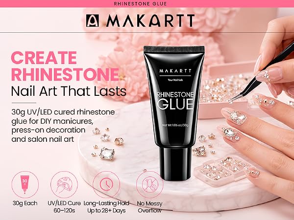 30g UV/LED cured rhinestone glue for DIY manicures, press-on decoration and salon nail art