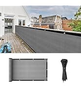 Cliselda Apartment Balcony Privacy Screen Fence, 3'x16' Grey Privacy Fencing Shield Cover Mesh Wi...
