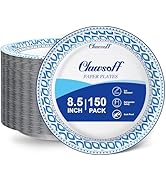 Clawsoff 150 Count 8.5 Inch Paper Plates Bulk, Cut Proof Heavy Duty Paper Plates, Soak Proof Dess...