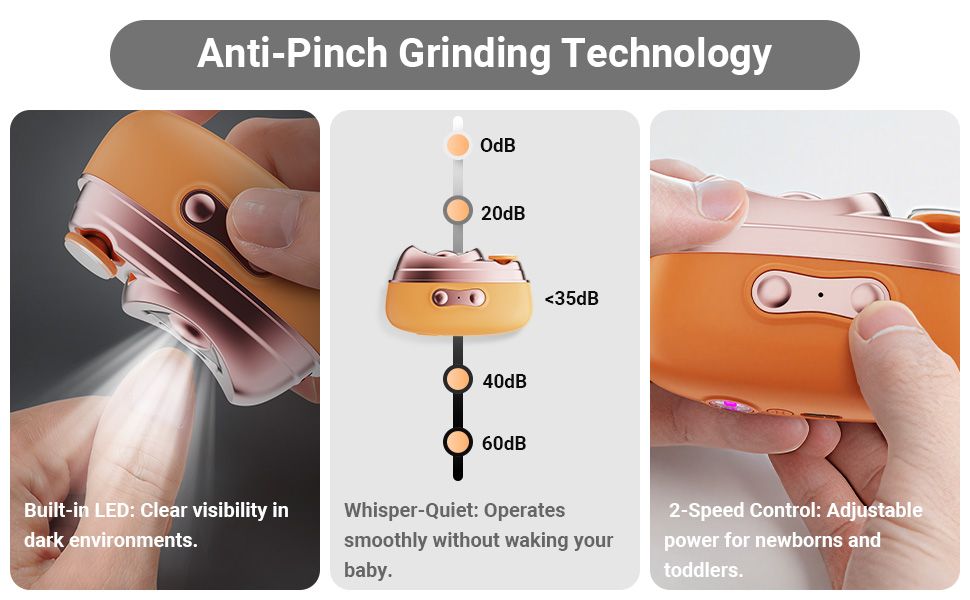 toddler nail clipper led light low noise and 2 speed features.