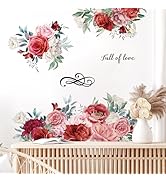 Supzone Penoy Rose Floral Wall Stickers Large Flower Bouquet Blossom Wall Decals Self-Adhesive Lo...