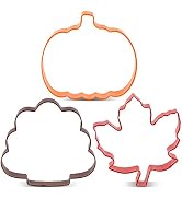 LILIAO Fall Thanksgiving Cookie Cutter Set - 3 Piece - Pumpkin, Maple Leaf and Front Facing Turke...