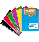 Rosmonde 5 Subject Notebook Wide Ruled, 6 Pack, 300 Pages (150 Sheets), 8 x 10-1/2