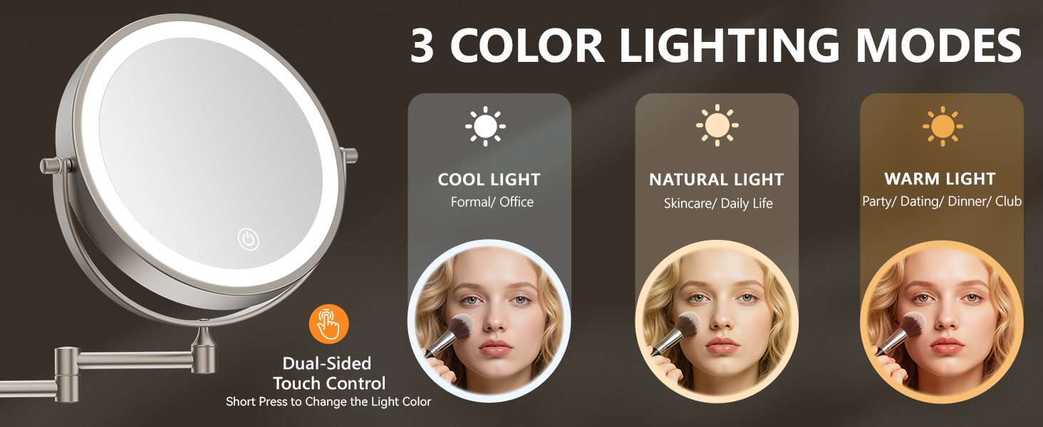 3 light modes (cool, natural, warm) for flawless makeup, skincare and facial care