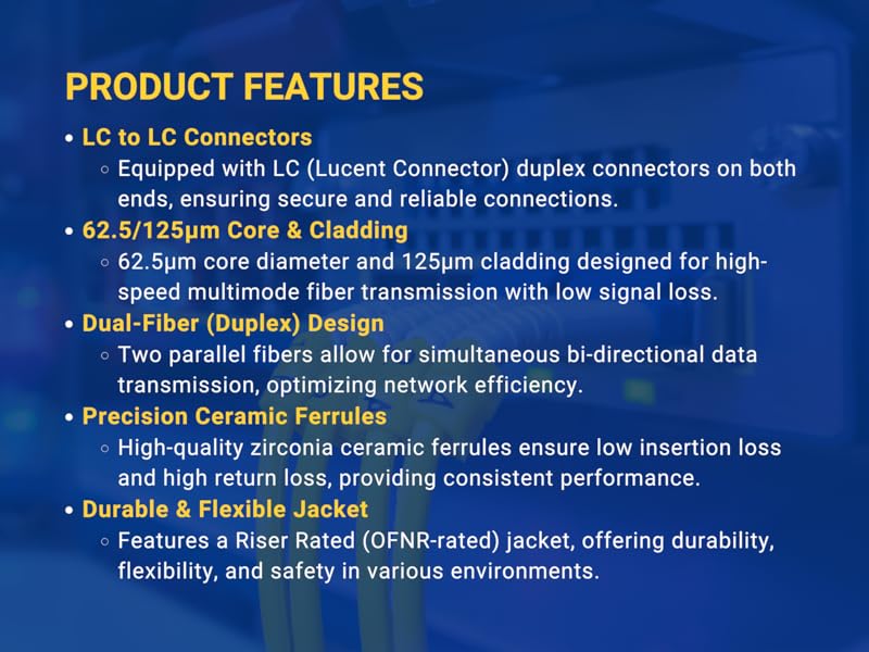 Fiber Optic Cable LC to LC Features